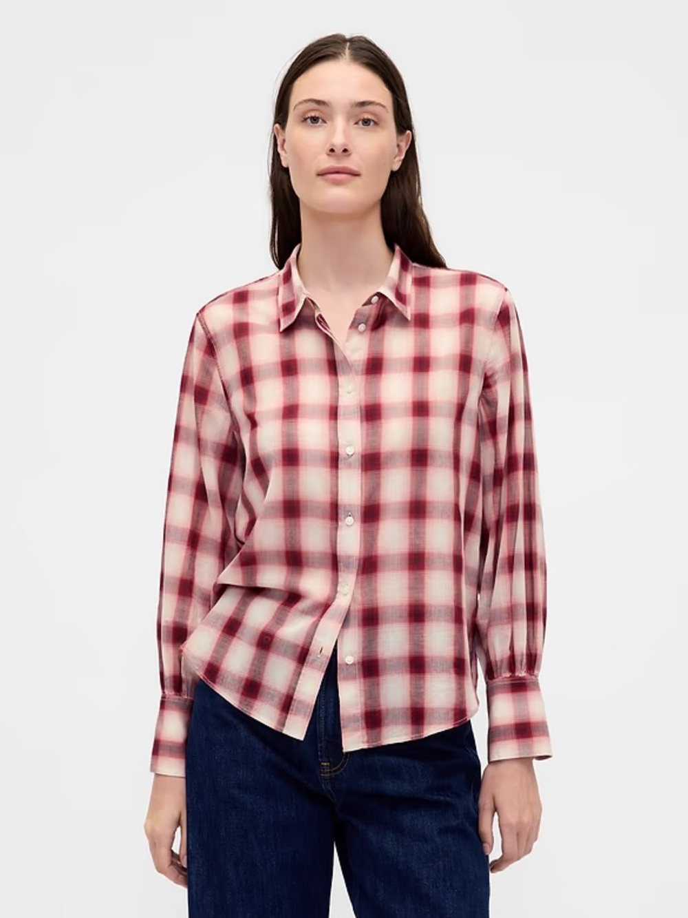 GAP Voile Plaid Shirt in Red Plaid